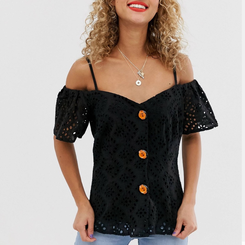 ASOS Broderie Off the Shoulder Top with Buttons NWT